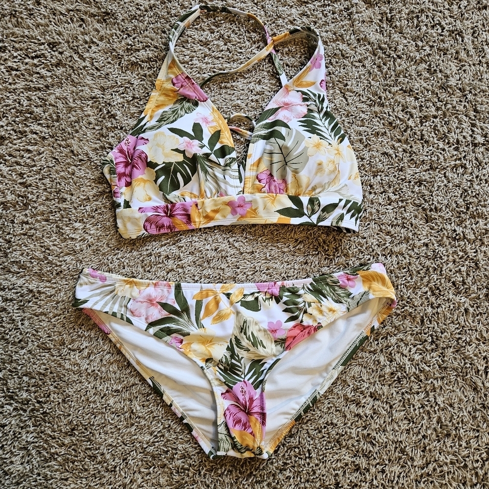 Kona Sol Yellow and Pink Bikini Vibrant Floral Design